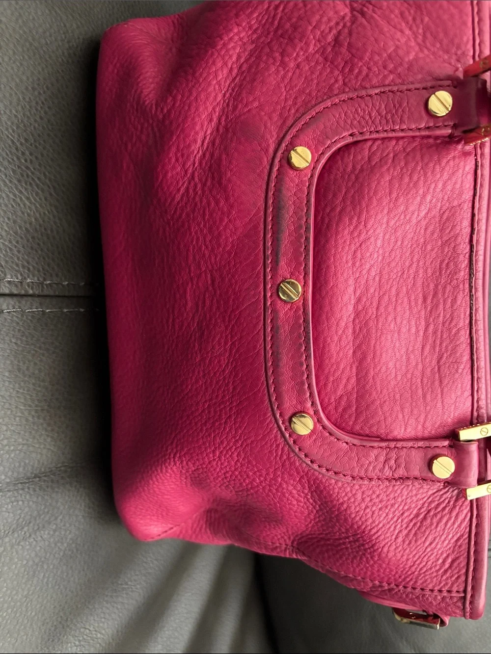 Tory Burch Fuchsia Pebble Leather Small Satchel with Gold Logo